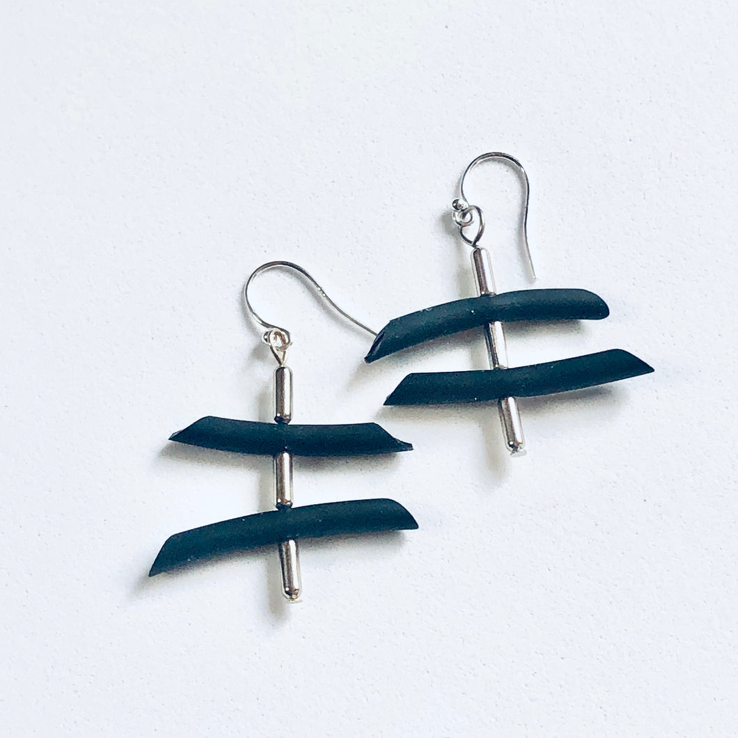 Silver and Rubber Contemporary Earrings