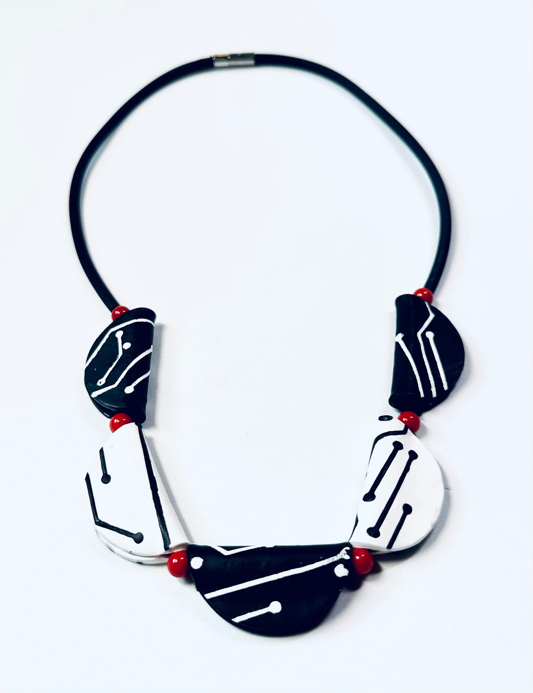 Polymer Necklace Black, White, Red