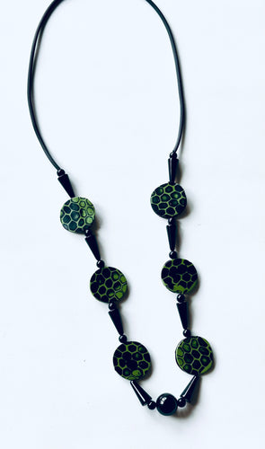 Polymer Honeycomb Green and Black Necklace