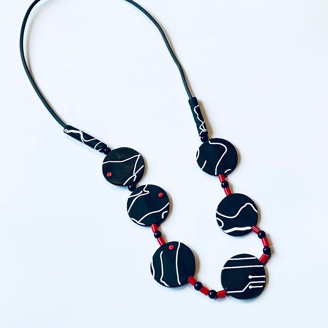 Black and White Line Drawing Necklace