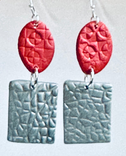 Red % Grey Textured Polymer Earrings