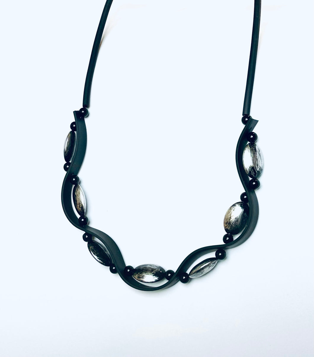 Rubber Ripples with Silver Touches Necklace