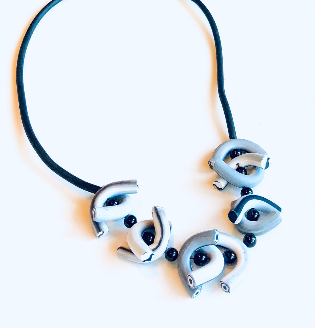 Polymer Noodle Necklace in Black & White