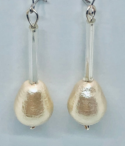 Earrings of Cotton Pearl & Faceted Glass