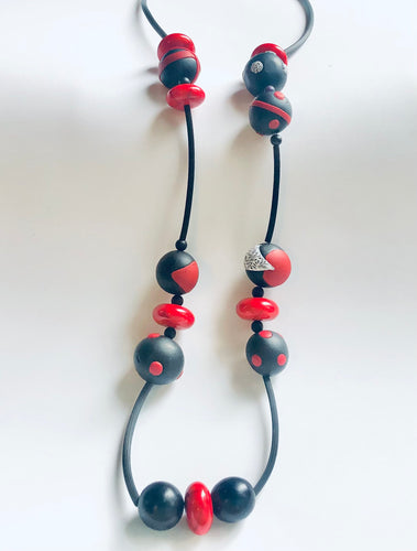 Orb Polymer Necklace in Red/White/Black