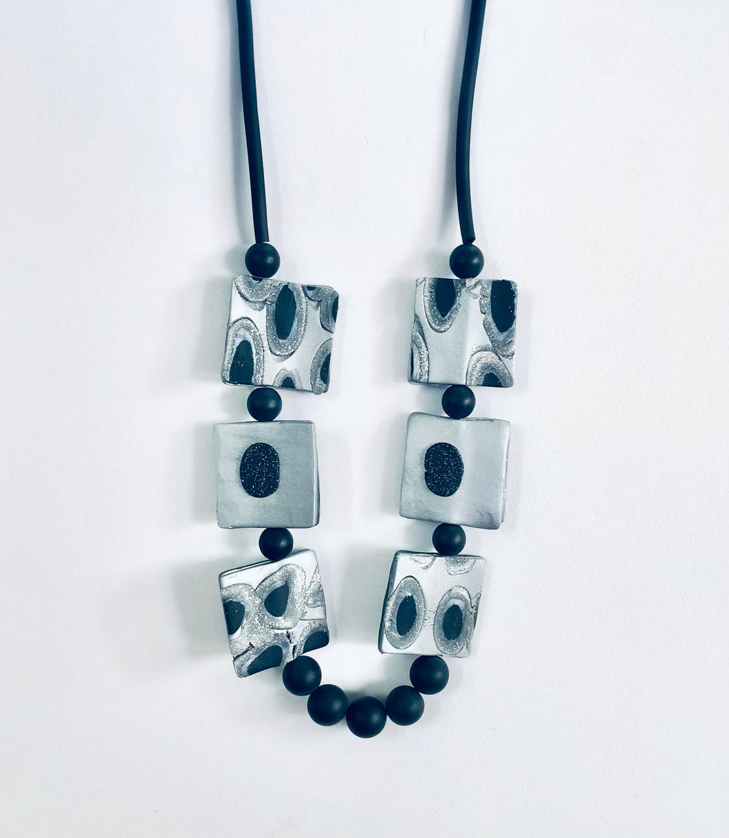 Silver & Black Polymer Necklace