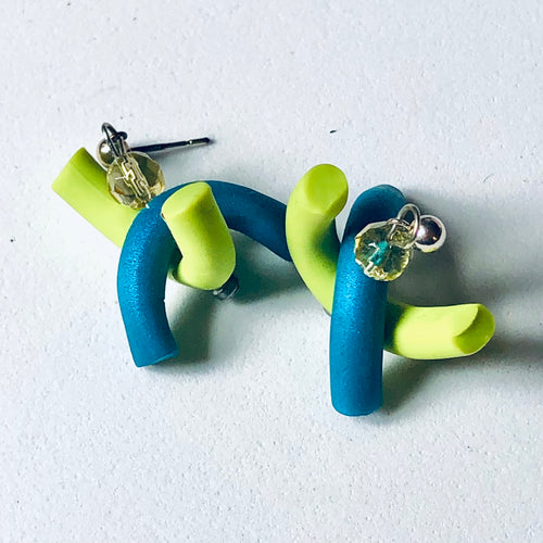 Polymer Earrings Chartruese & Blue