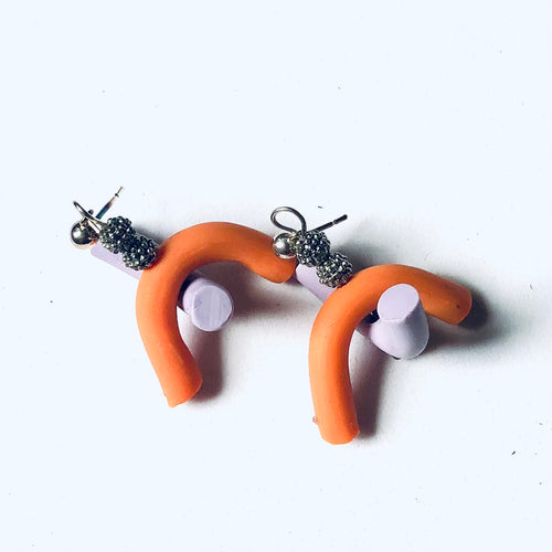 Polymer Earrings Orange & Lilac