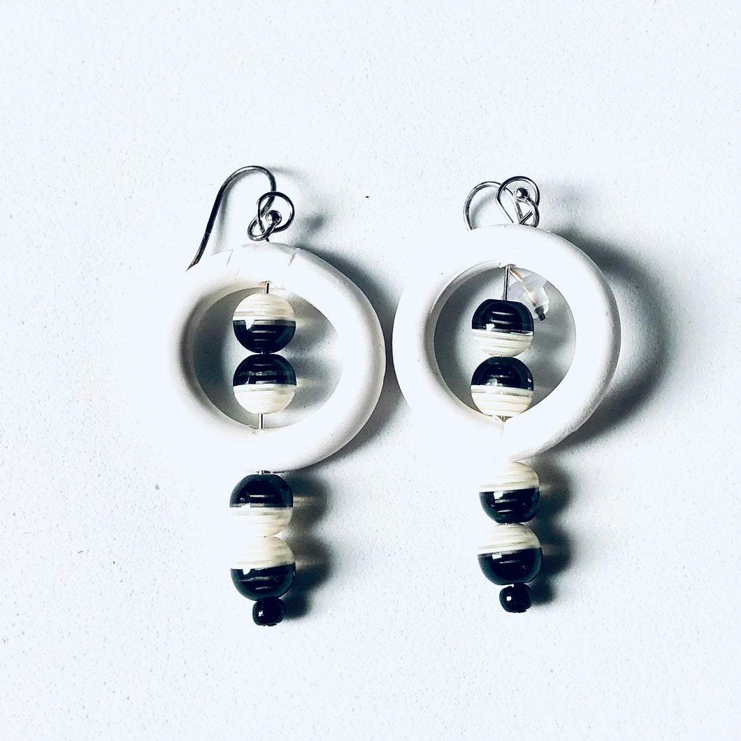 Polymer Black, White Earrings