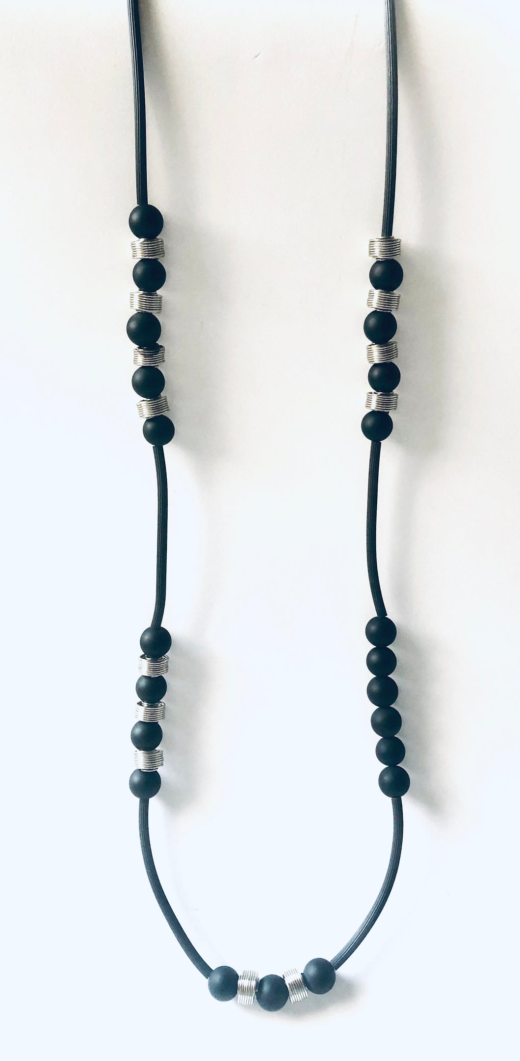 Onyx, stainless and Asymmetical Necklace