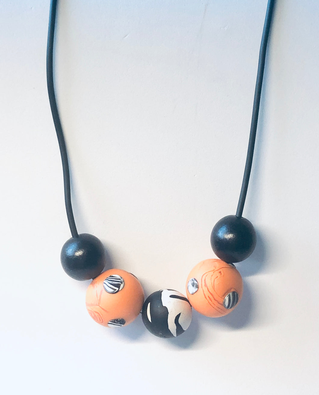 Polymer Orange & Black Necklace