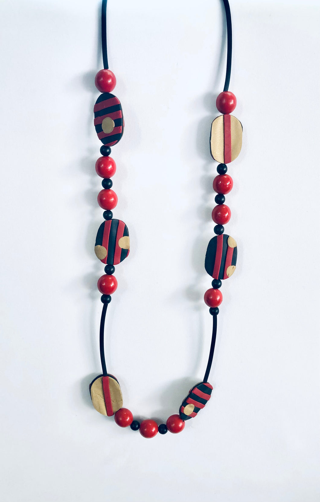 Red/Khaki Polymer Necklace