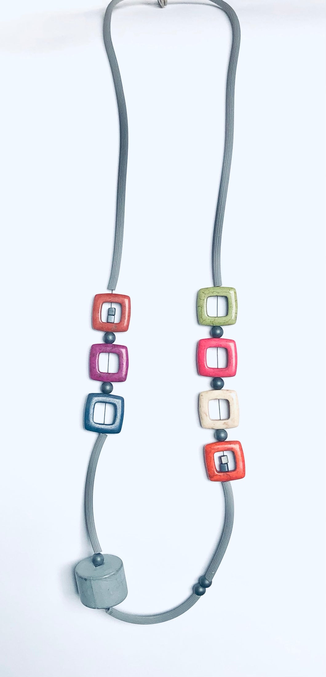 Multi-colored Squares & Beads Necklace