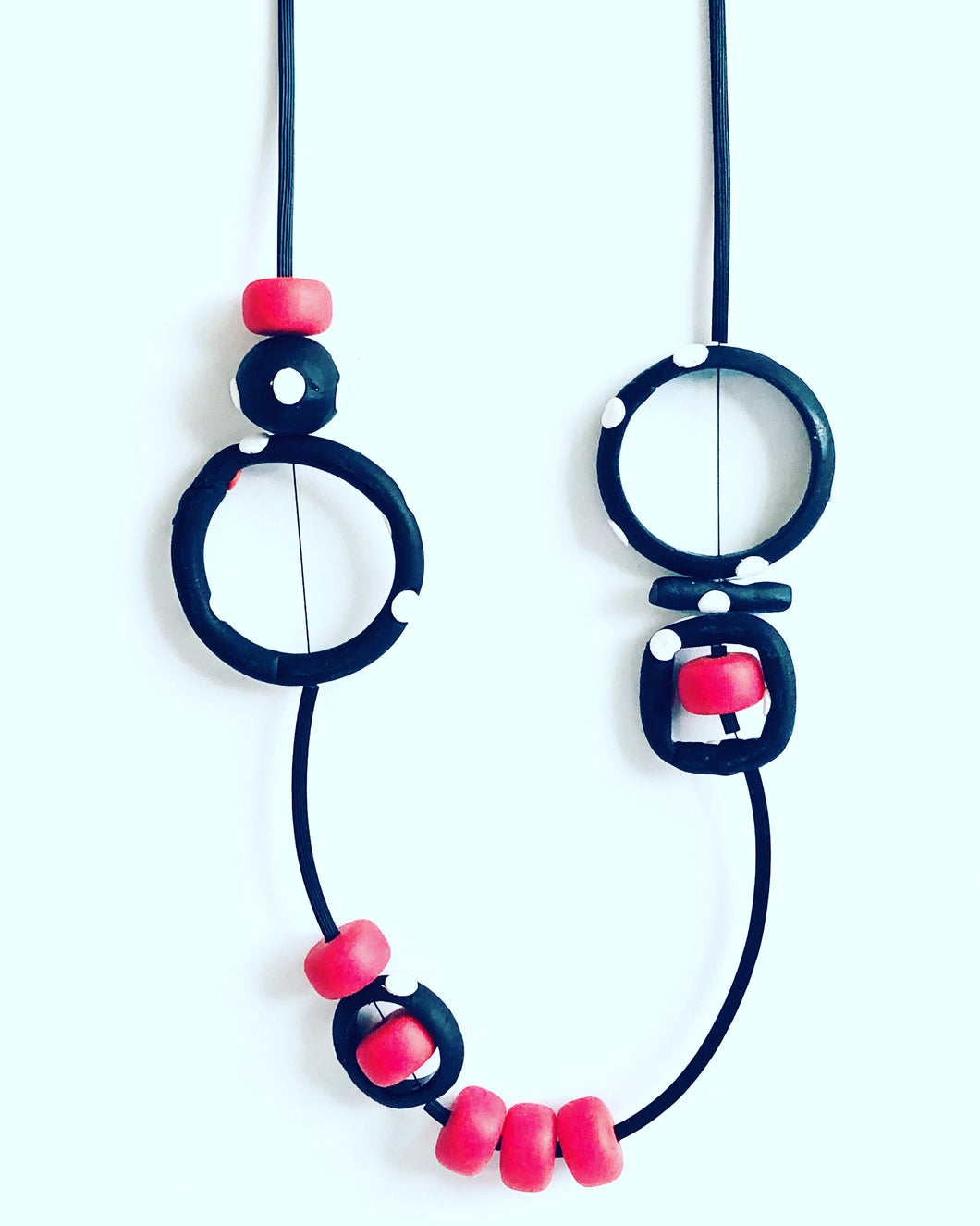 PolkaDot Red/Black Polymer Necklace