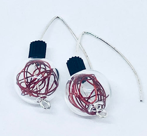 Red Wire Orb Earrings
